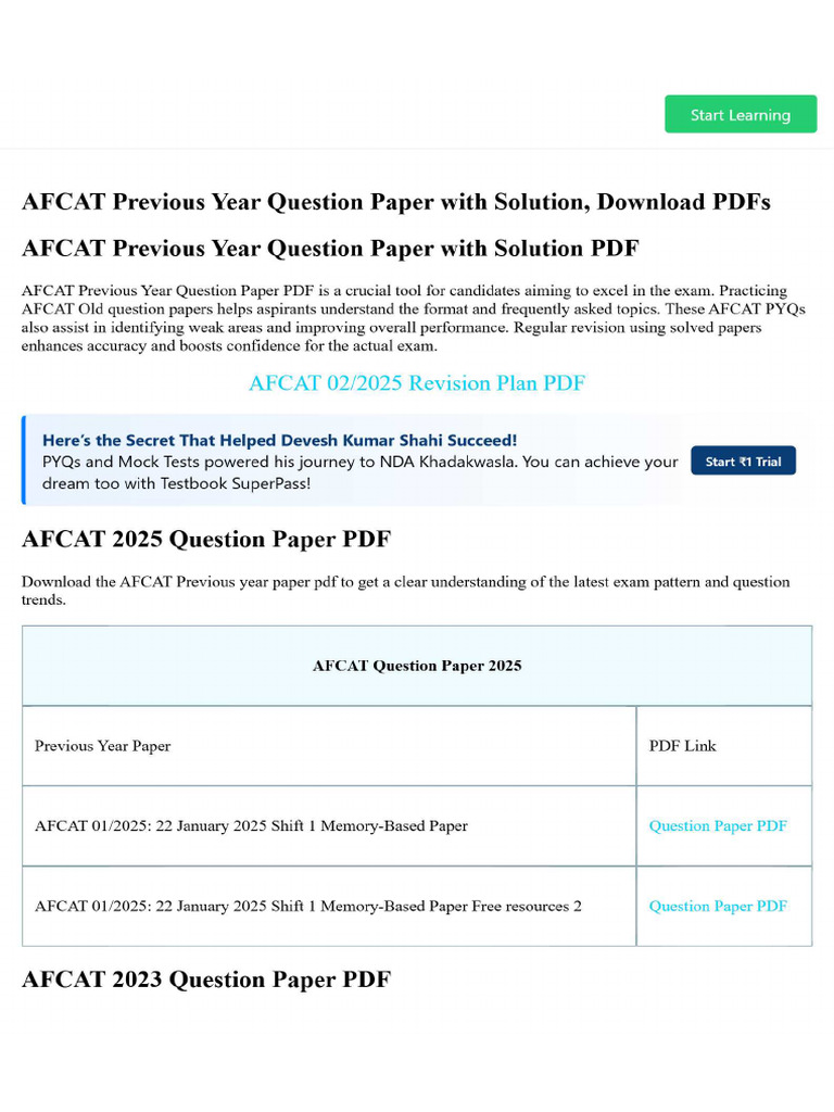 AFCAT Previous Year Question Paper With Solution, Download PDFs | PDF