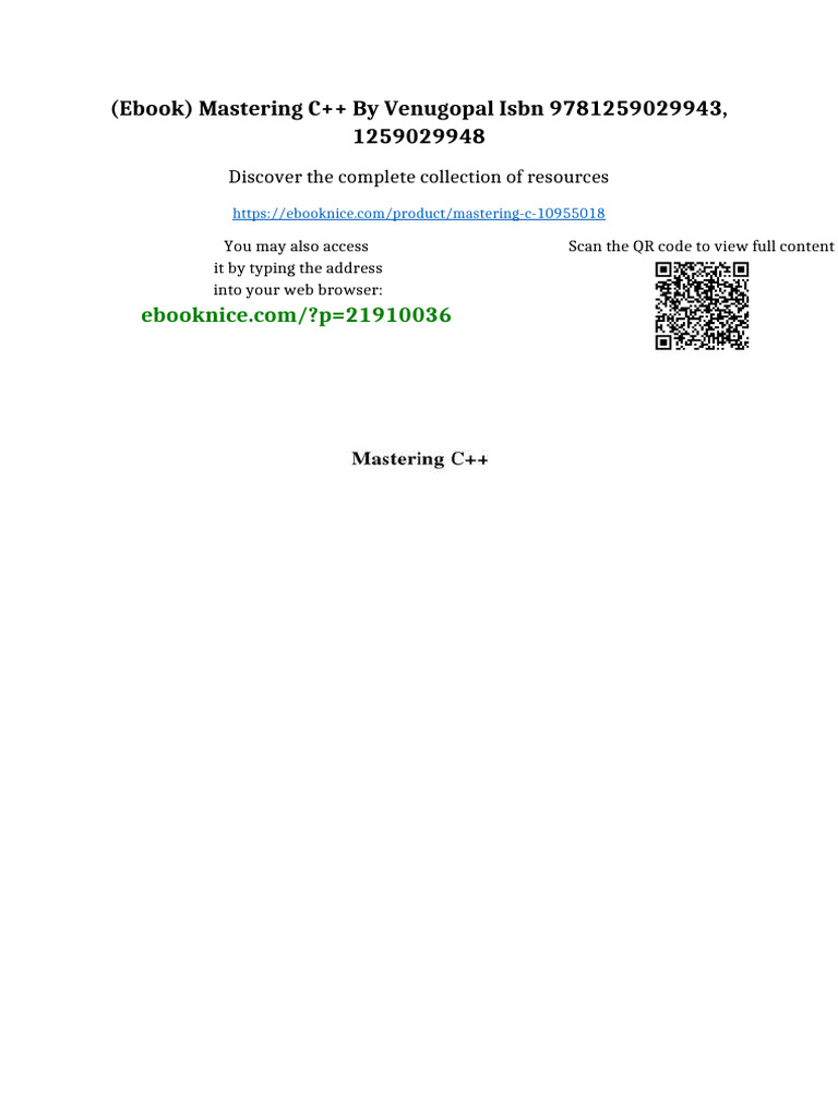 (Ebook) Mastering C++ by Venugopal ISBN 9781259029943, 1259029948 ...