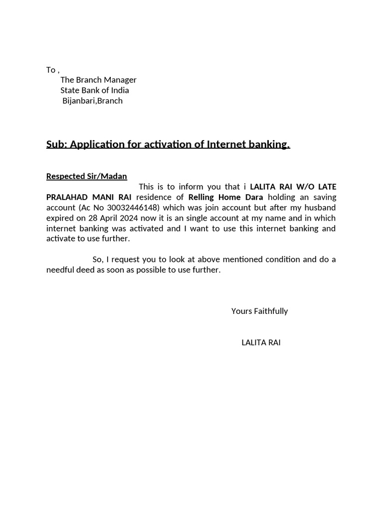 Application For Activation of Internet Banking | PDF