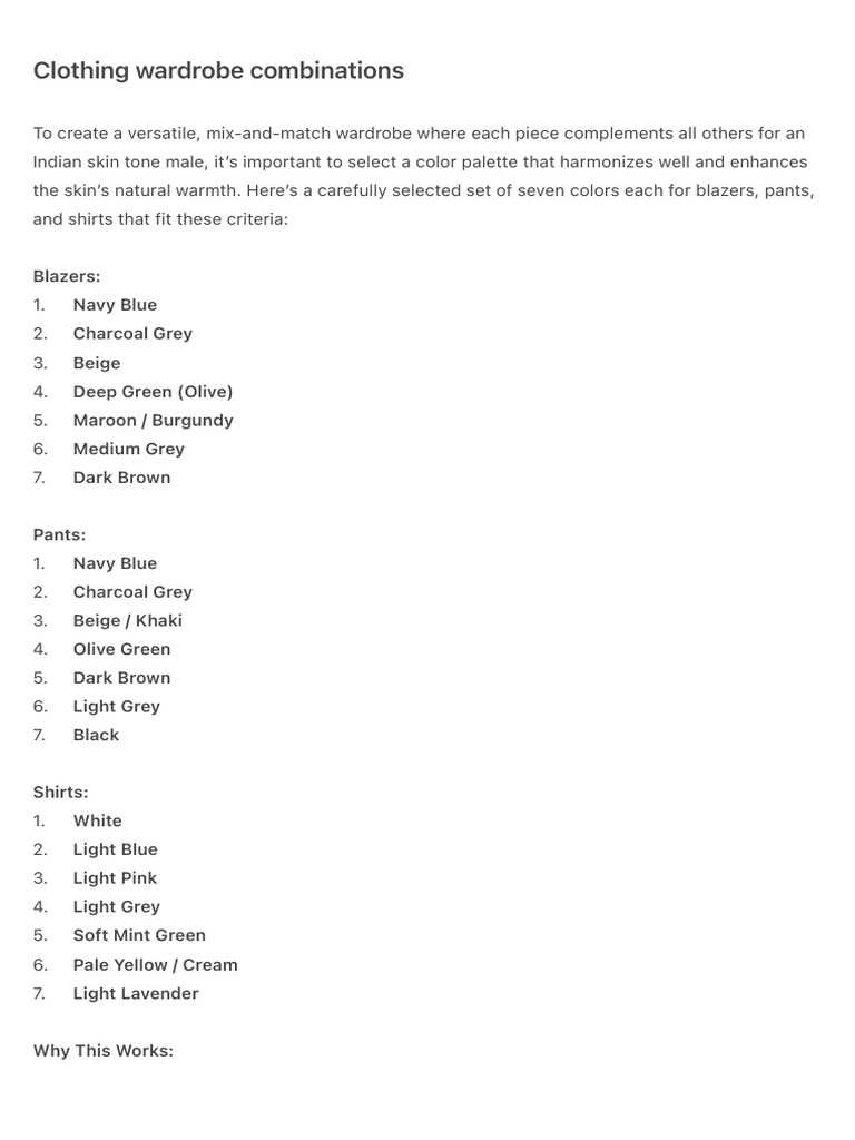 Clothing Wardrobe Combinations | PDF | Grey | Color