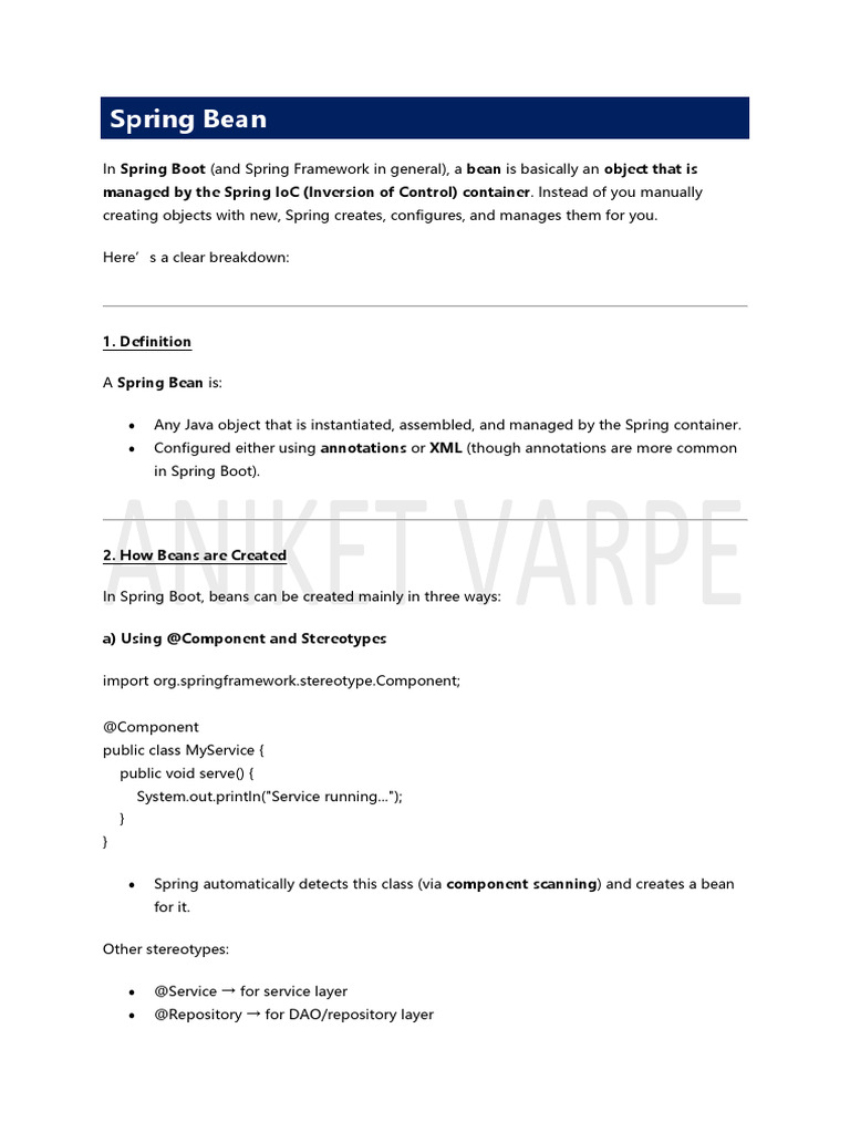 What Is Bean in SpringBoot | PDF | Spring Framework | Software Engineering