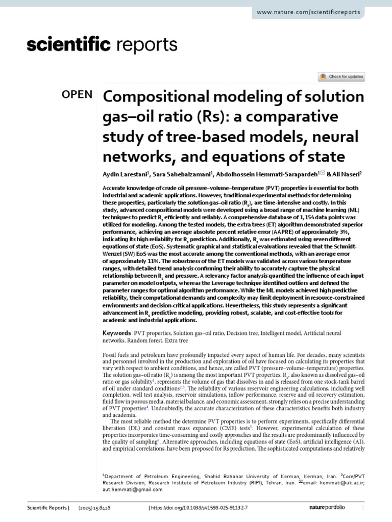 Compositional Modeling of Solution Gas-Oil Ratio (RS) : A Comparative ...