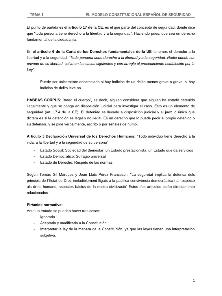 T1 El Modelo Constitucional Español de Seguridad | PDF | Policía | Valores