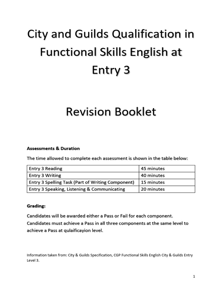 FS Revision Booklet Entry 3 City and Guilds Qualification in Functional ...