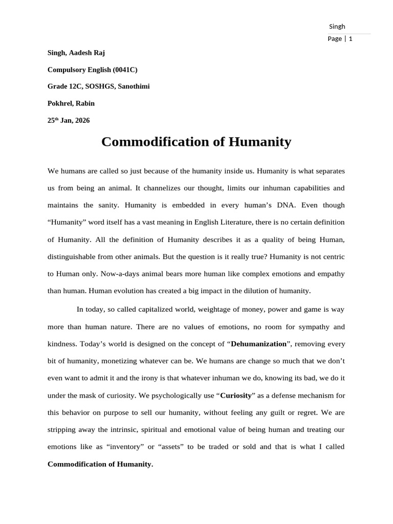 Commodification of Humanity | PDF | Exchange Value | Money