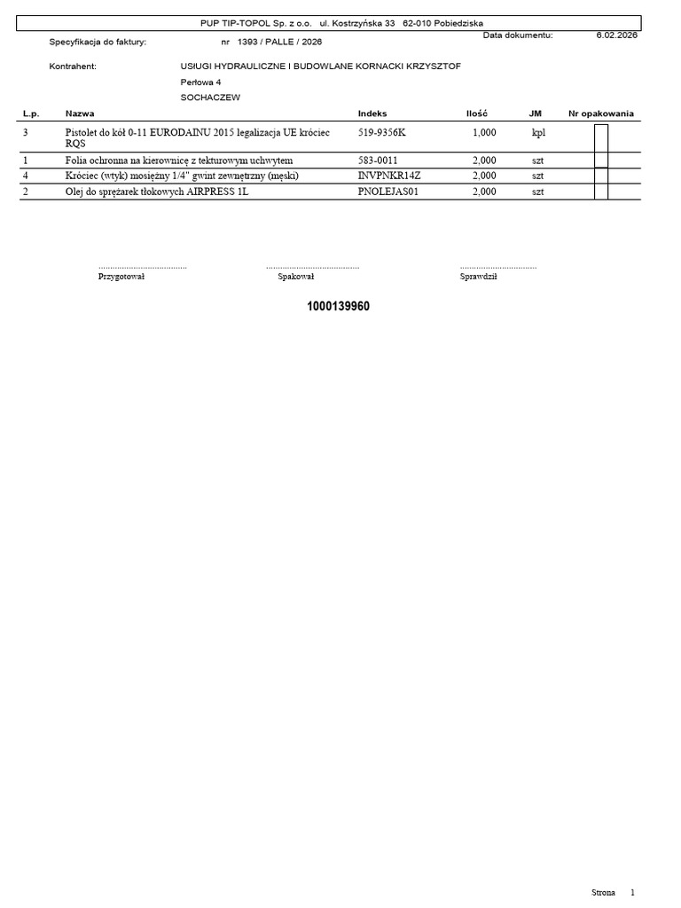 Orderinvoice-F.vat 1393 Palle 2026 | PDF