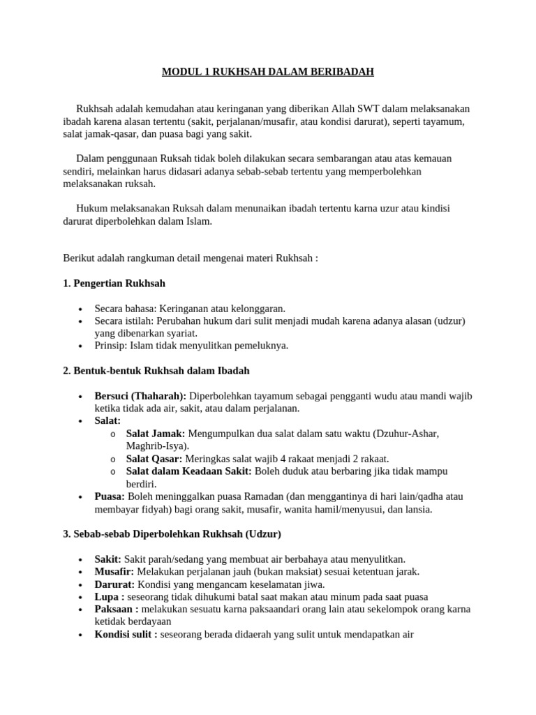 Modul 1 Rukhsah Dalam Beribadah | PDF