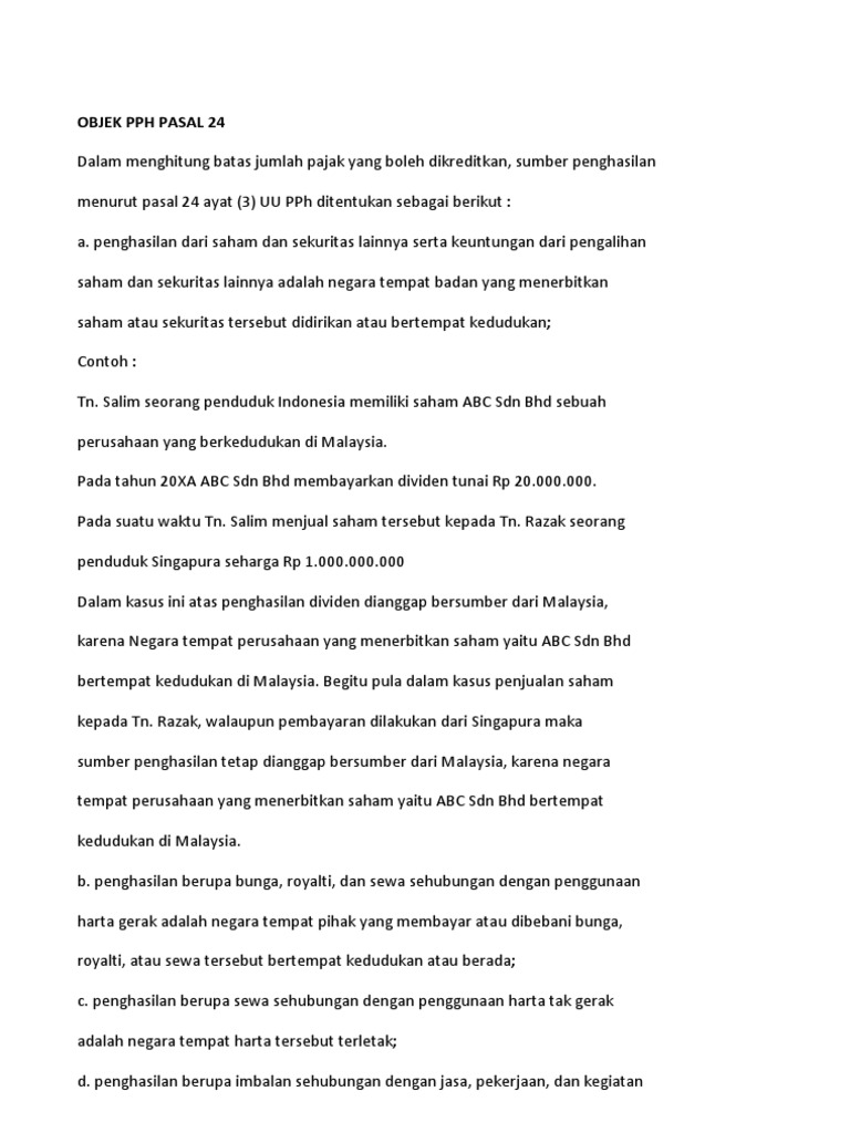 Contoh Soal Pph Pasal 24 Dan Pembahasannya - Contoh Soal Terbaru