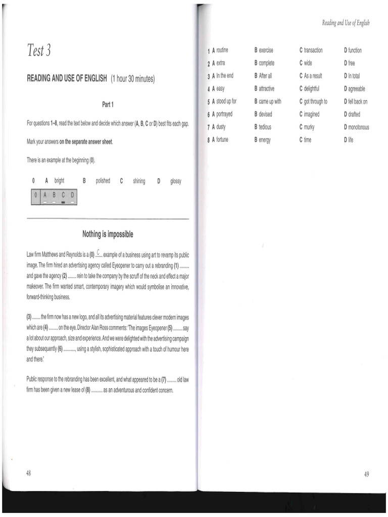 Proficiency Practice Tests 1 (Test 3 R&UE) Cambridge | PDF