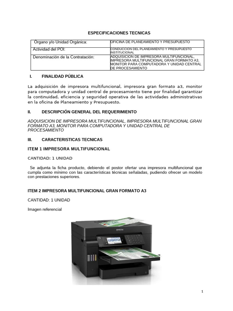 REQUER. IMPRESORA MULTIFUNCIONAL | PDF | Impresora (Computación ...