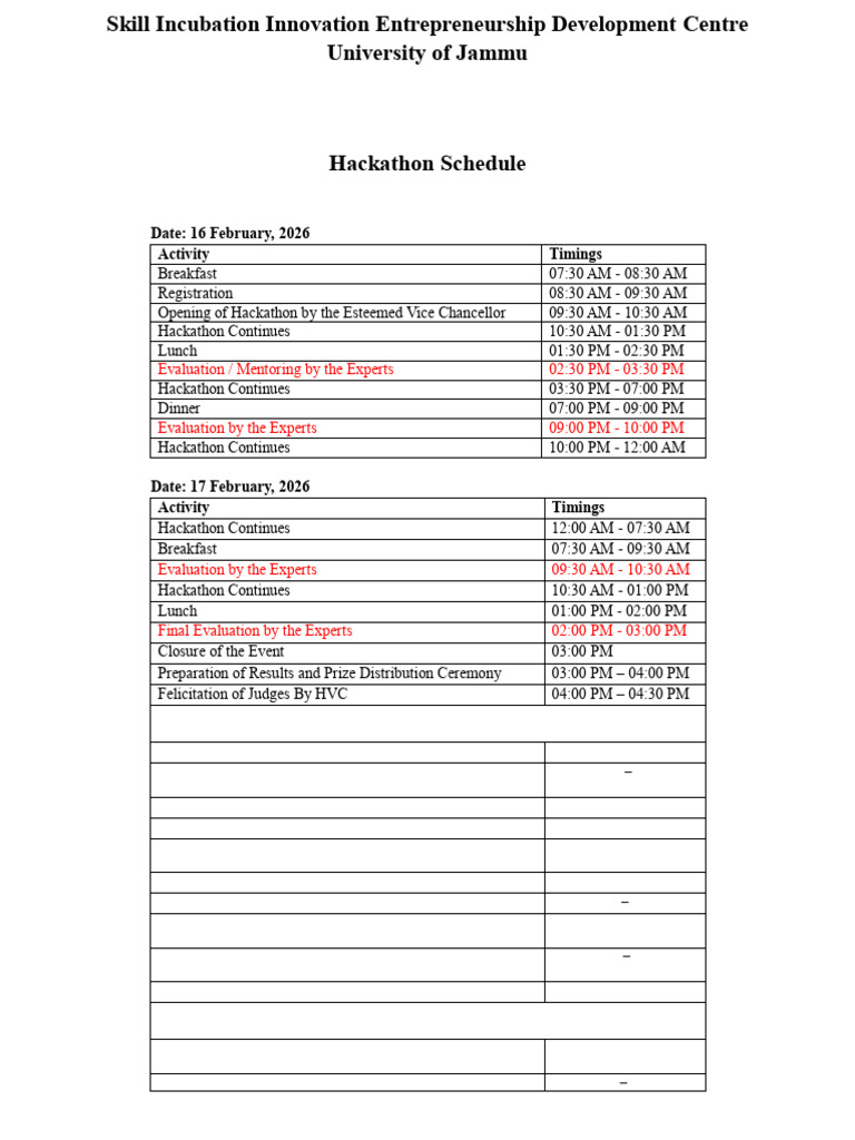 Detailed Schedule Hackathon | PDF