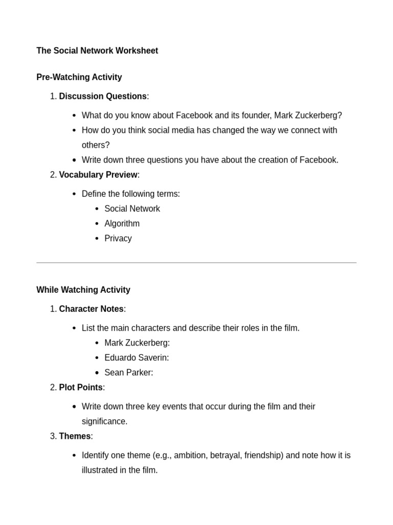 The Social Network Worksheet | PDF