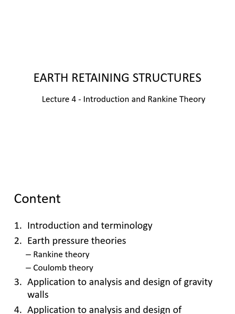 Lecture 4 - Earth Retaining Structures | PDF | Applied And ...