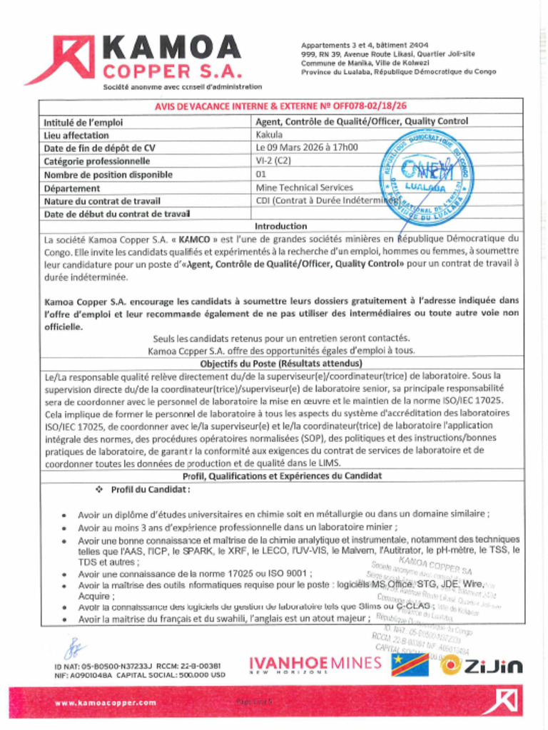 Advert #OFF078 Officer, Quality Control | PDF