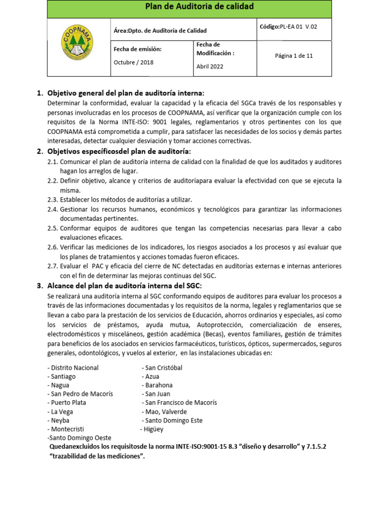 Plan de Auditoria SGC 2025 | PDF | Auditoría | Contralor