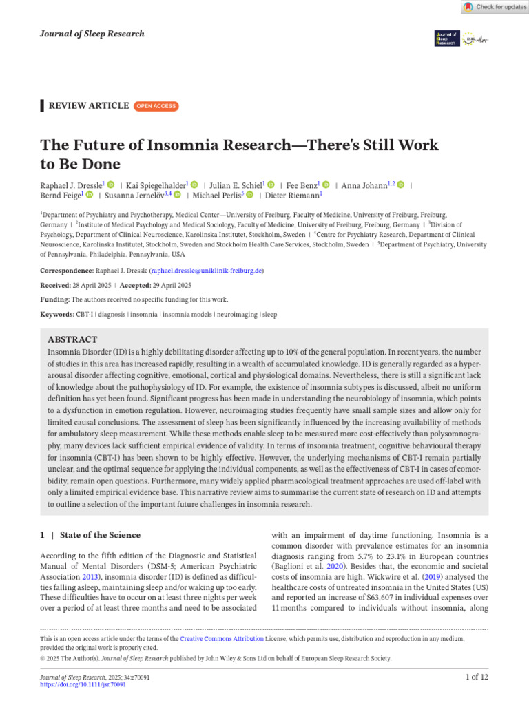 The Future of Insomnia Research | PDF | Insomnia | Mental Disorder