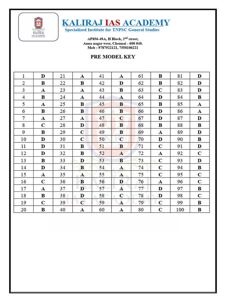 2a Main Pre Model Exam Key | PDF