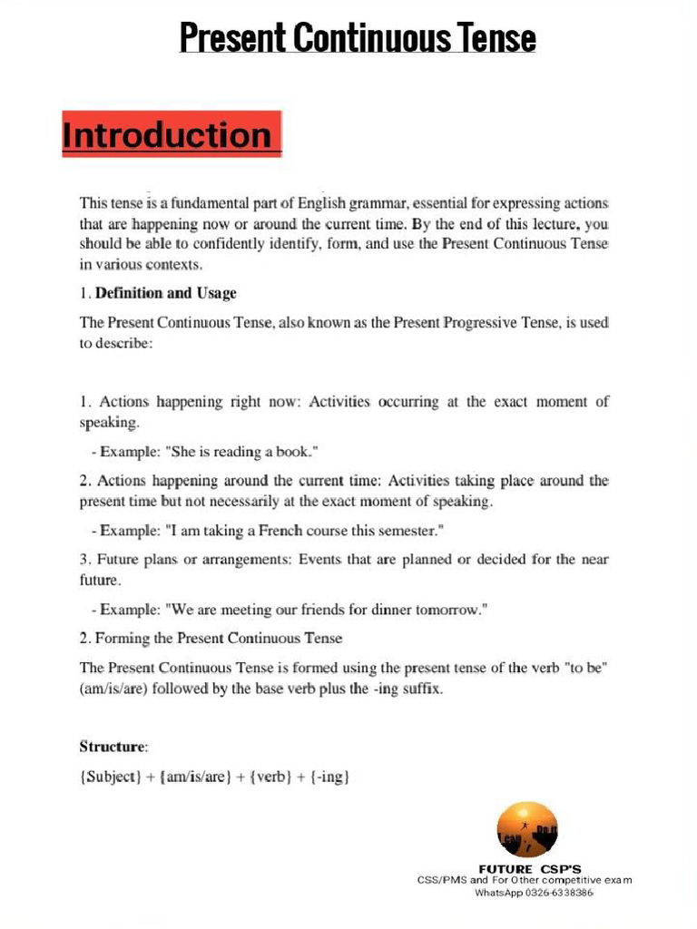(TENSE) Present Continuous | PDF