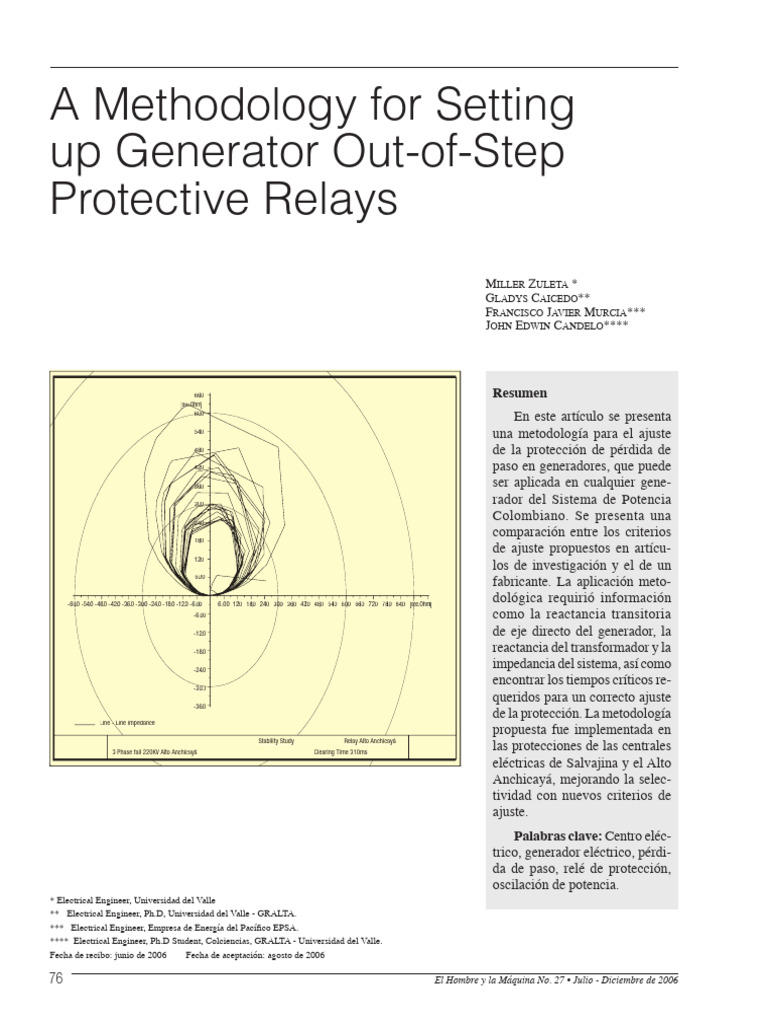 A Methodology For Setting Up Generator Out-Of-Step Protective Relays ...