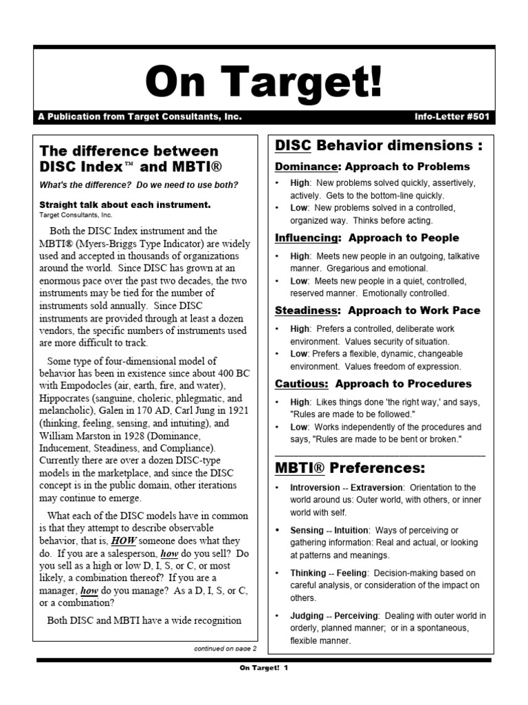 Disc Index Versus Mbti | PDF | Psychology | Psychological Concepts
