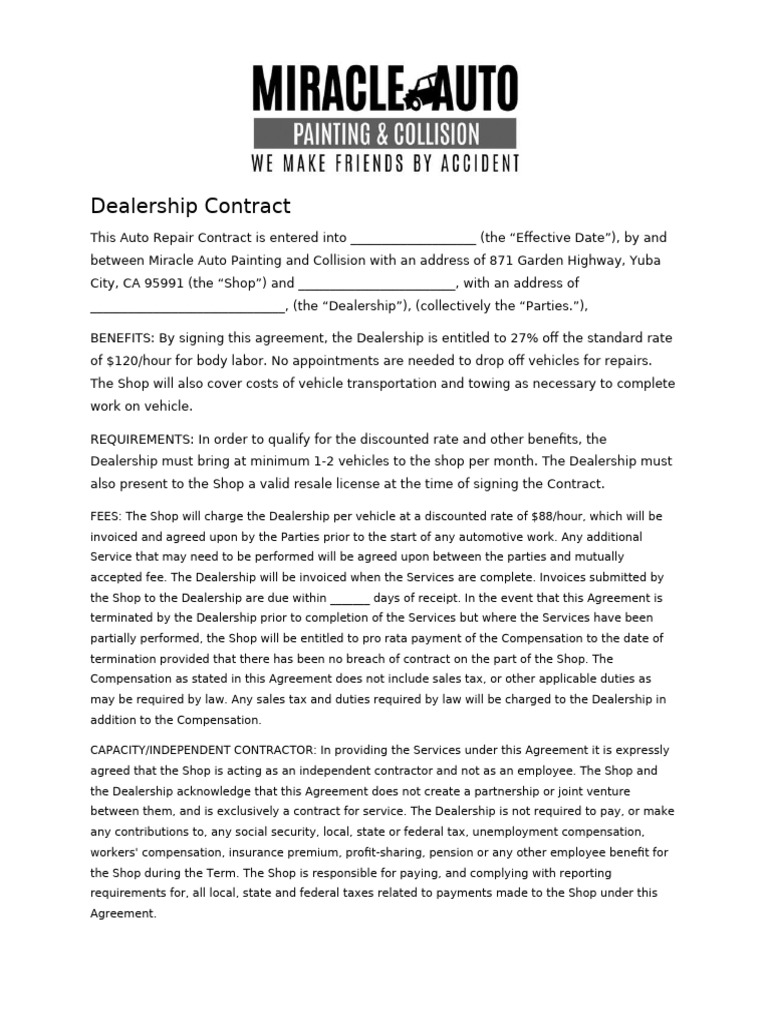 Dealership Program Letter | PDF | Employment | Subcontractor
