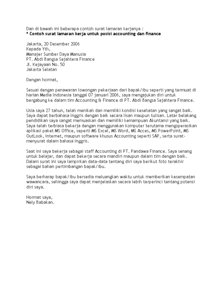 Beberapa Contoh Surat Lamaran Kerjanya