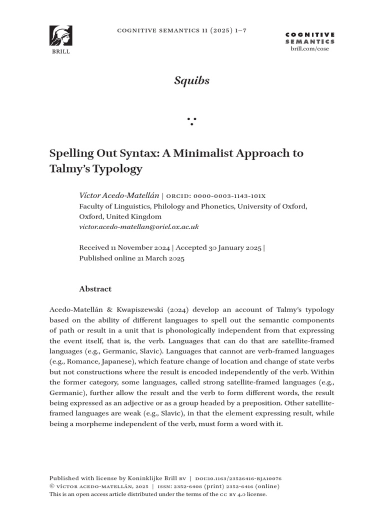Spelling Out Syntax A Minimalist Approach To Talmy's Typology | PDF ...