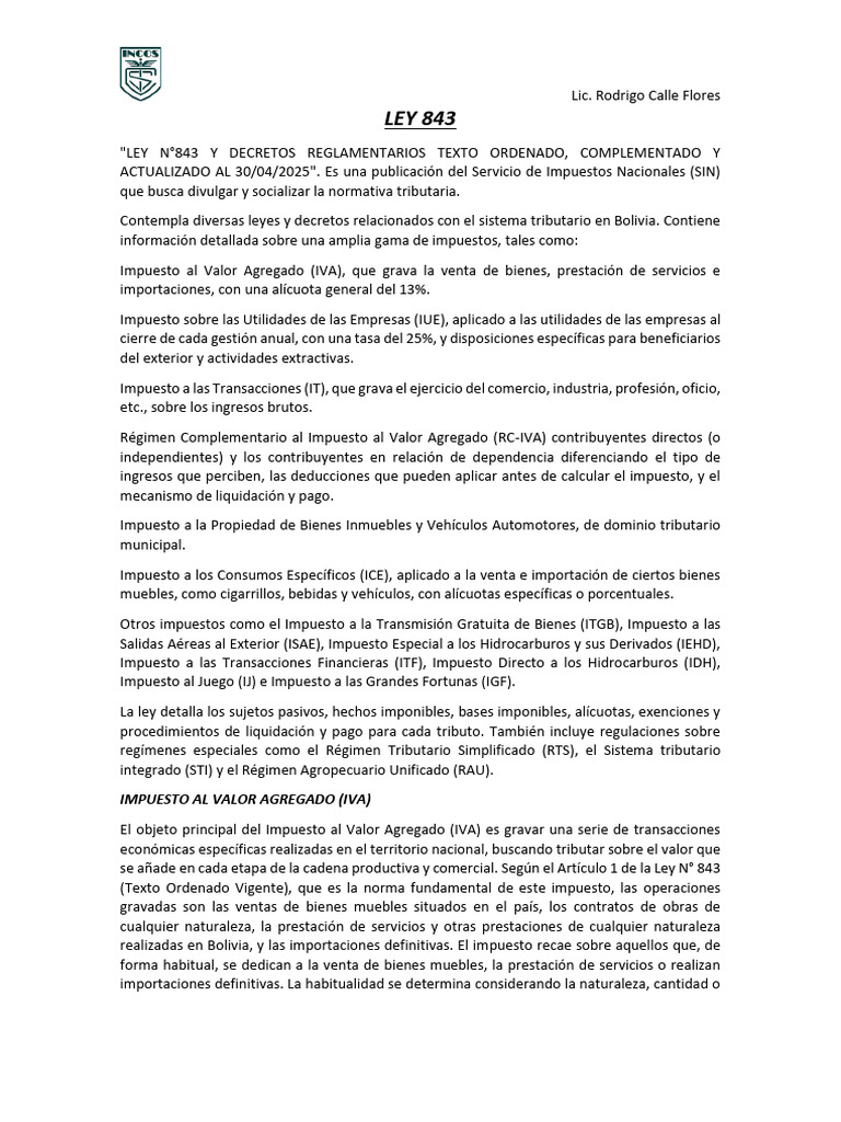 LEY 843 y El IVA Parte 1 | PDF | Impuestos | Impuesto al valor agregado