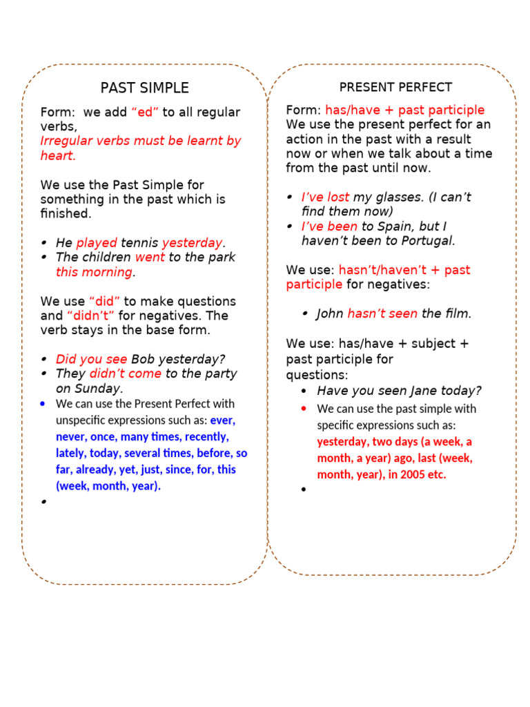 Present Perfect v.past Simple | PDF | Perfect (Grammar) | Linguistics