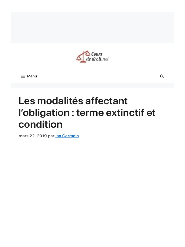 Les Modalités Affectant L'obligation - Terme Extinctif Et Condition ...