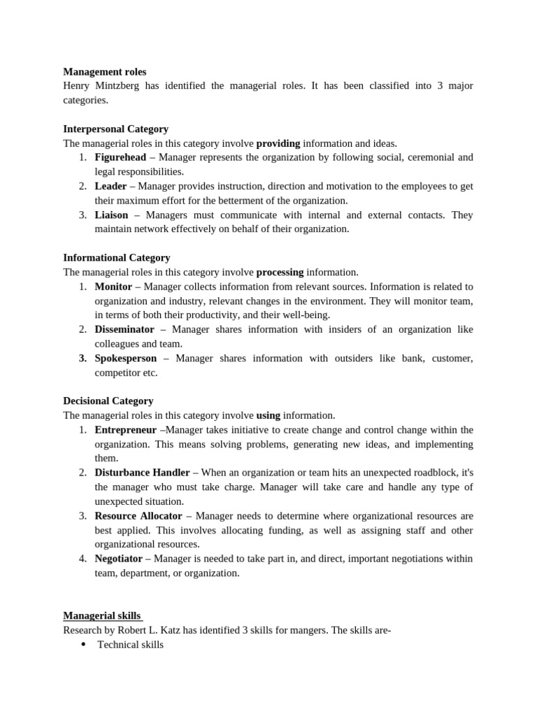Management Roles Lecture1 - Notes | PDF | Skill | Knowledge