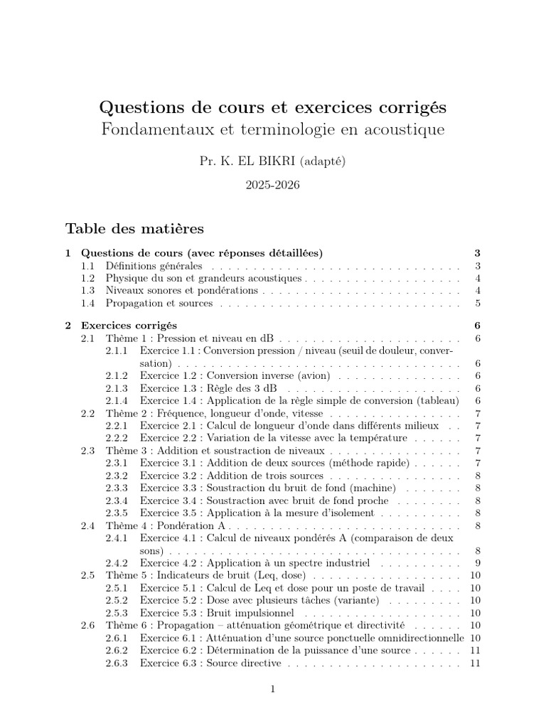 Exercice Chap1 | PDF | Décibel | Acoustique