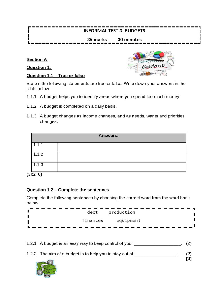 Informal Test - Budgets - GR 7 | PDF | Budget | Expense