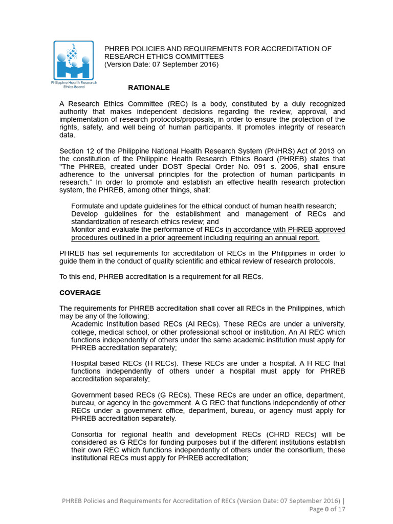 Phreb Policies and Requirements For Accreditation 07sept2016 | PDF ...
