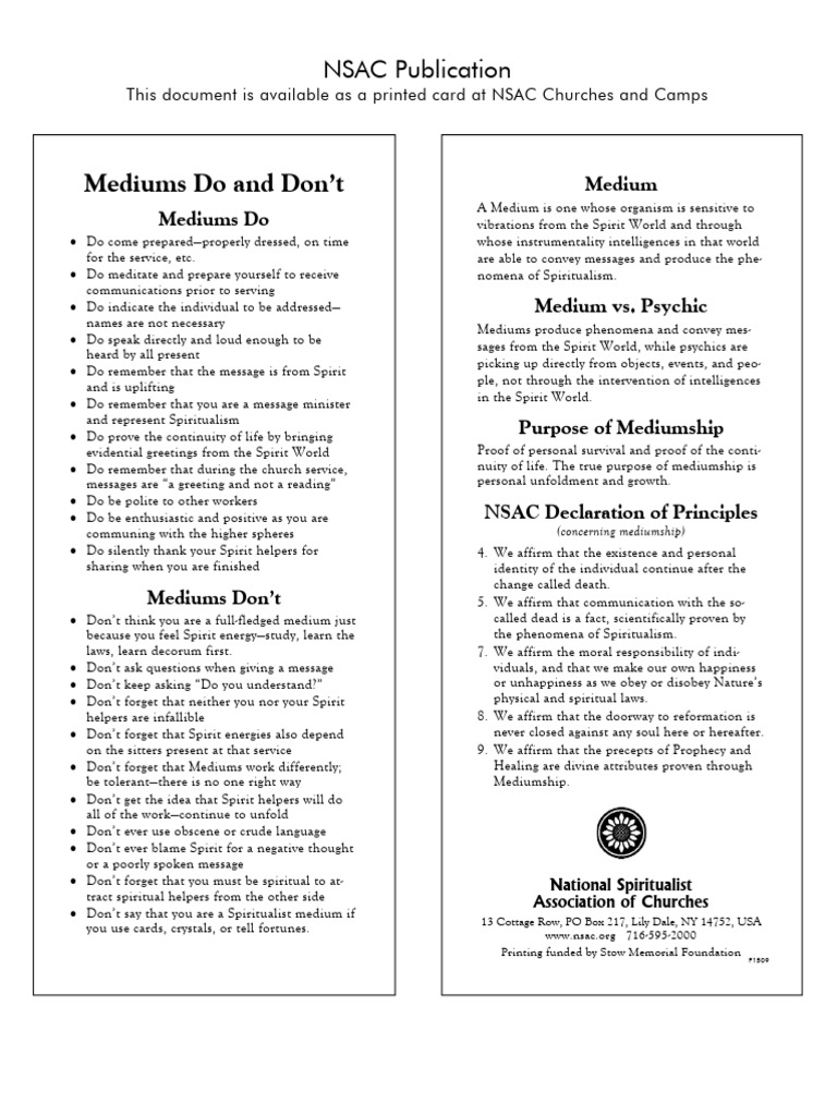 NSAC Mediums Do and Dont | PDF | Mediumship | Spirituality