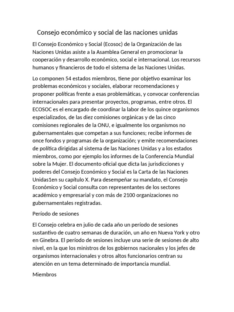 Consejo Económico y Social | PDF | Naciones Unidas | Relaciones ...