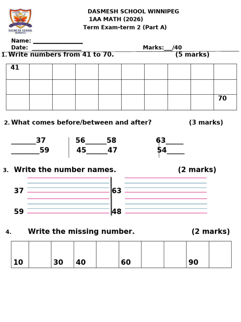 1 AA Math Mar. Test Part A | PDF