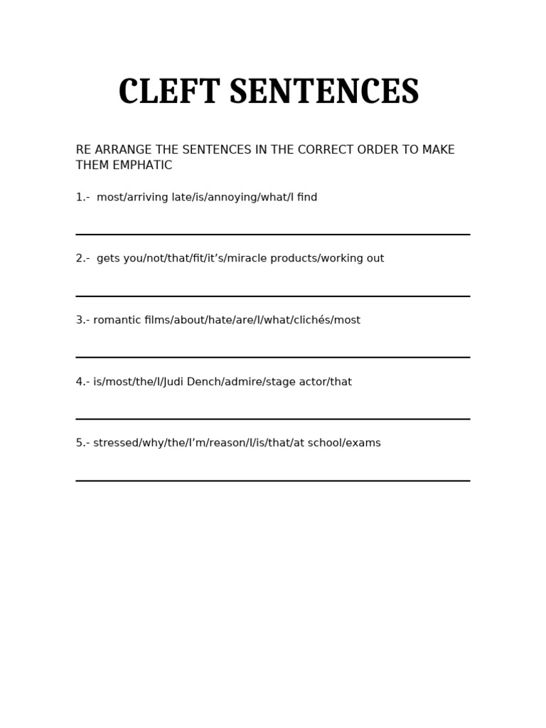 Cleft Sentences Re Arrange Grammar Guides Sentence Transformation ...