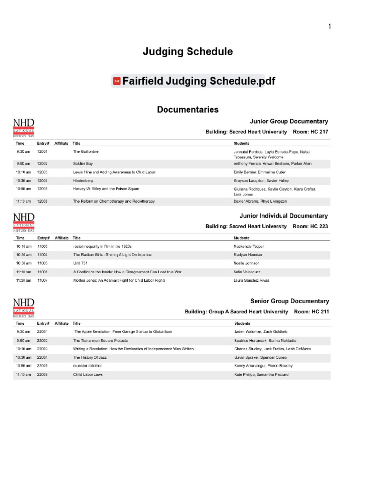 Fairfield Judging Schedule | PDF