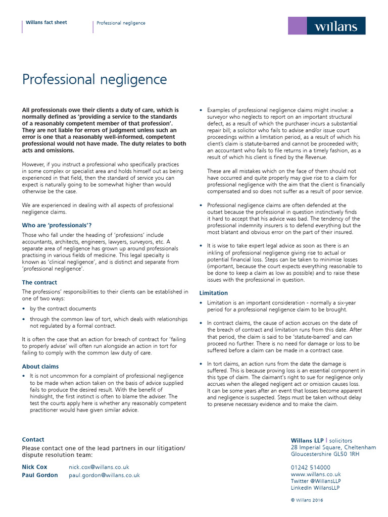 Professional Negligence | PDF | Negligence | Tort