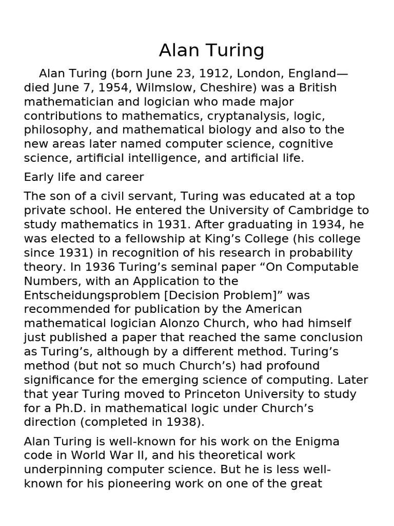 Alan Turing | PDF | Alan Turing | Mathematics