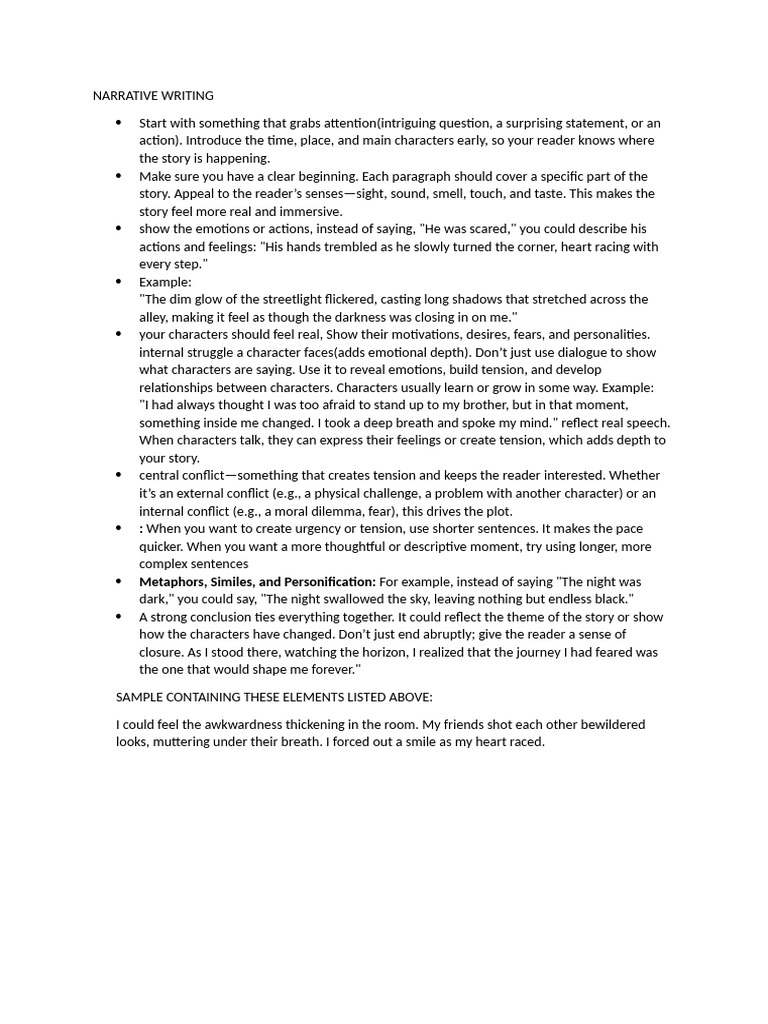 Narrative Writing Essentials | PDF | Feeling | Emotions