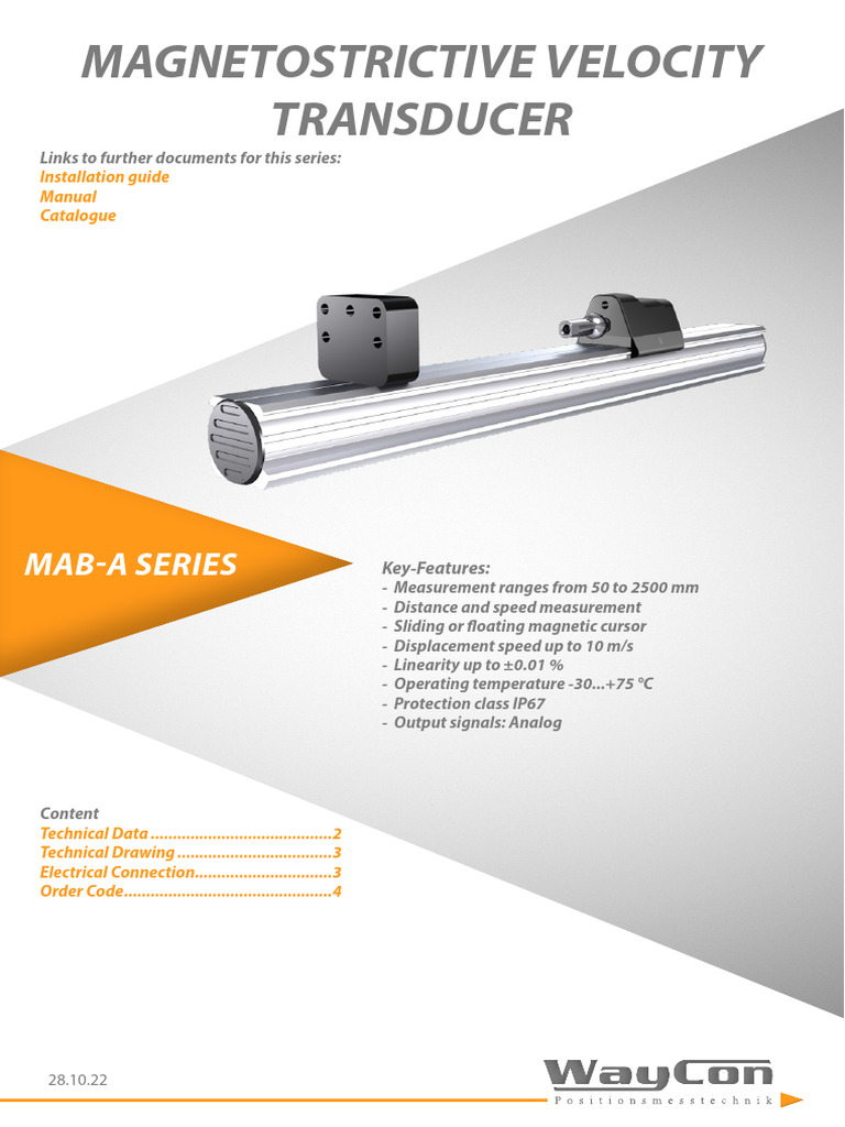 Magnetostrictive Velocity Transducer MAB A | PDF | Electrical Connector ...