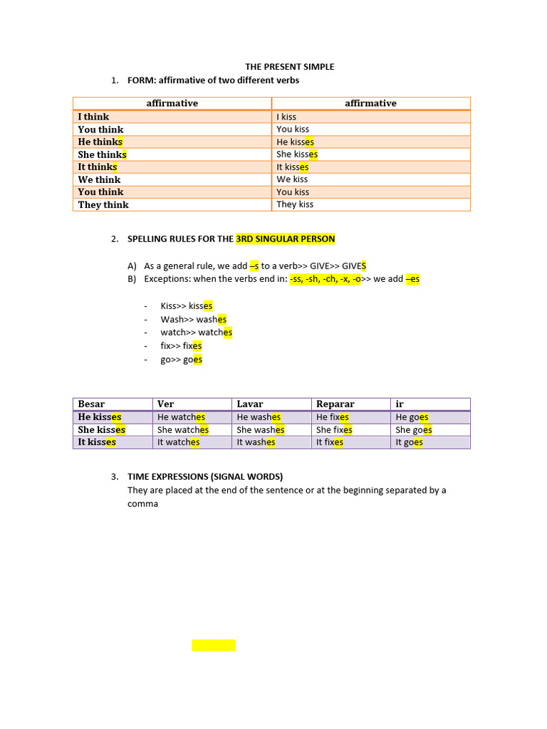 The Present Simple For First of Eso | PDF
