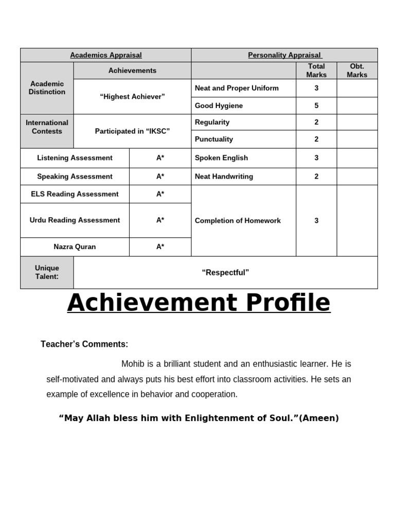 Achievement Profile 1-2 2026 | PDF