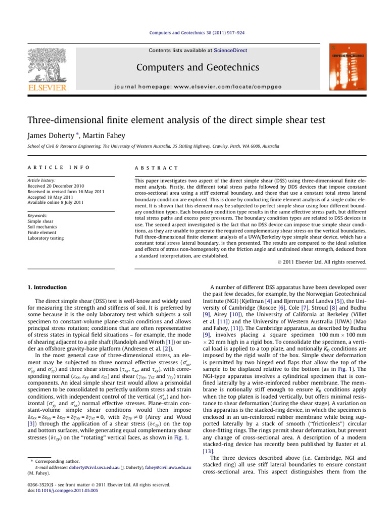 Fahey - Doherty - 2011 - Three Dimensional Finite Element Analysis of ...