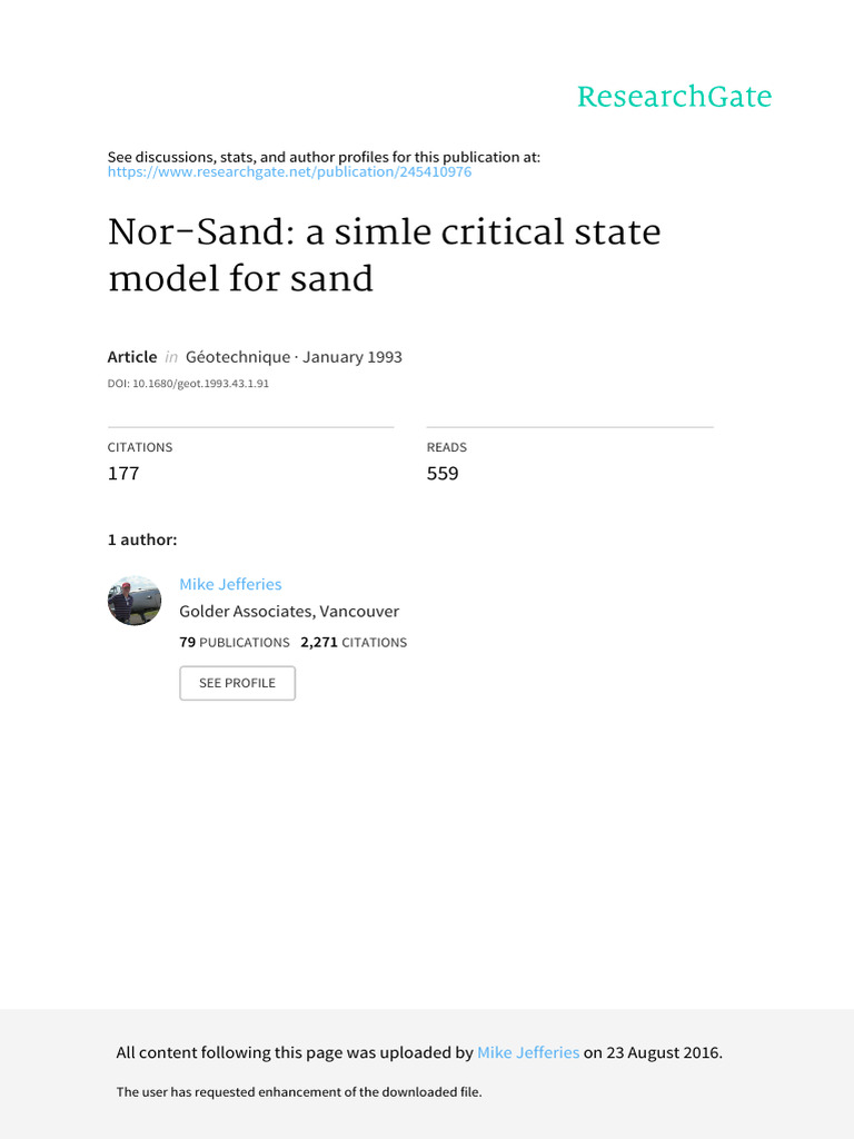 Nor-Sand A Simple Critical State Model For Sand | PDF | Yield ...