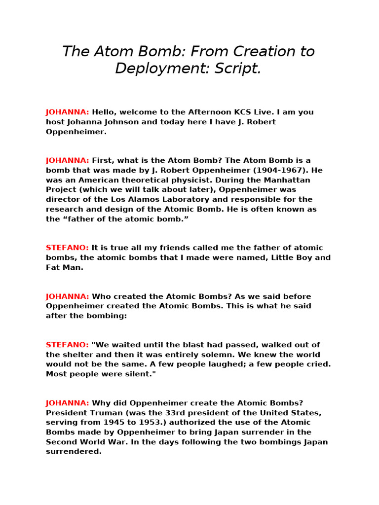 The Atom Bomb From Creation To Deployment Final Script | PDF ...
