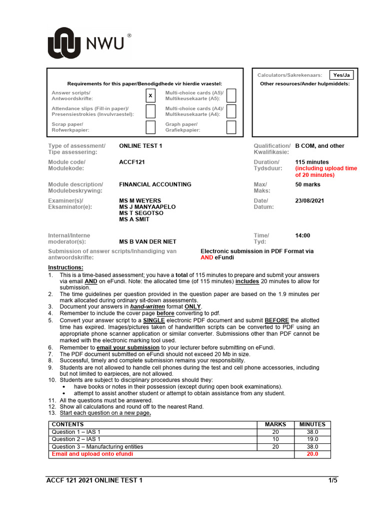 2021 ACCF 121 Online Test 1 | PDF | Depreciation | Credit