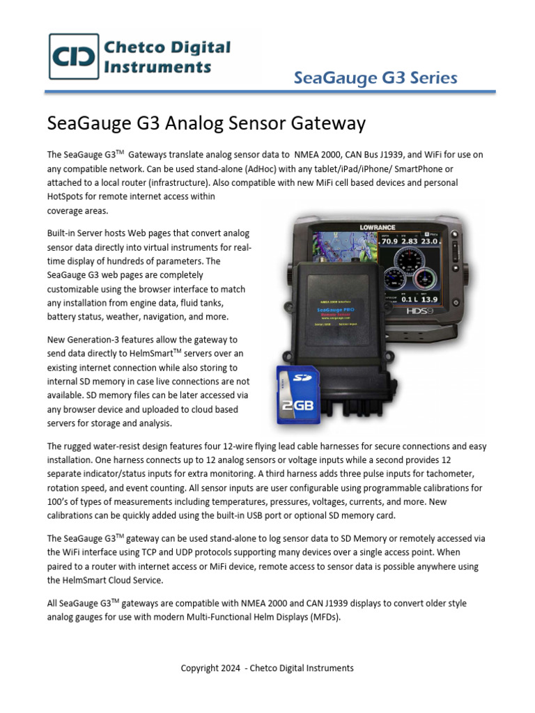SeaGauge G3 Sensor Gateway Datasheet | PDF | Usb | Wi Fi